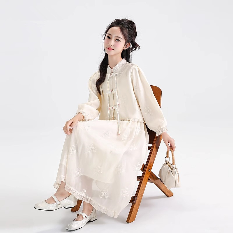 女童汉服连衣裙秋季2024新款儿童古风超仙裙子大童秋装新中式套装