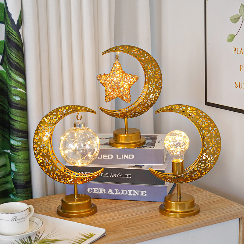 Cross-Border Led Wrought Iron Moon-Light Lamp Ball Lamp Muslim Holiday Decorative Lamp Bedroom Table Lamp Atmosphere