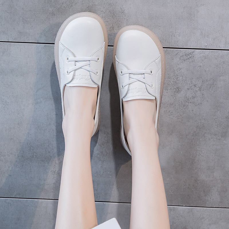 Oversized Shoes 2023 Spring and Summer New Versatile Cowhide White Shoes Genuine Leather Soft Bottom Single-Layer Shoes Hollow out Flat Pregnant Women's Shoes