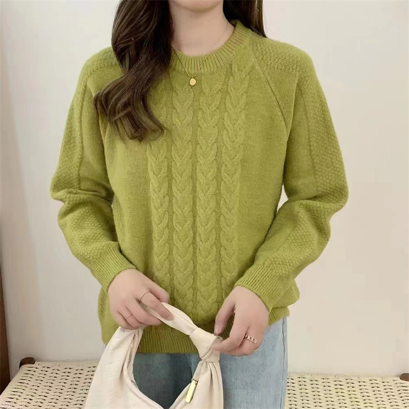 2024秋冬新款韩版复古麻花圆领针织衫宽松时尚软糯温柔风毛衣女潮