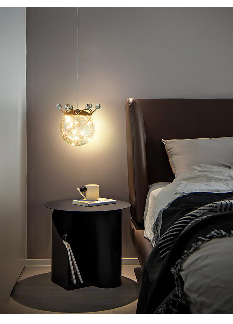 卧室床头吊灯创意轻奢皇冠满天星北欧女孩房间浪漫长线网红小吊灯