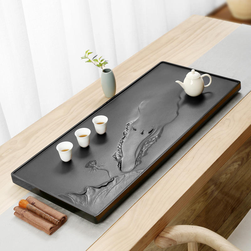 乌金石茶盘居家办公功夫茶具中式禅意茶盘石茶台厂家直供免费刻字