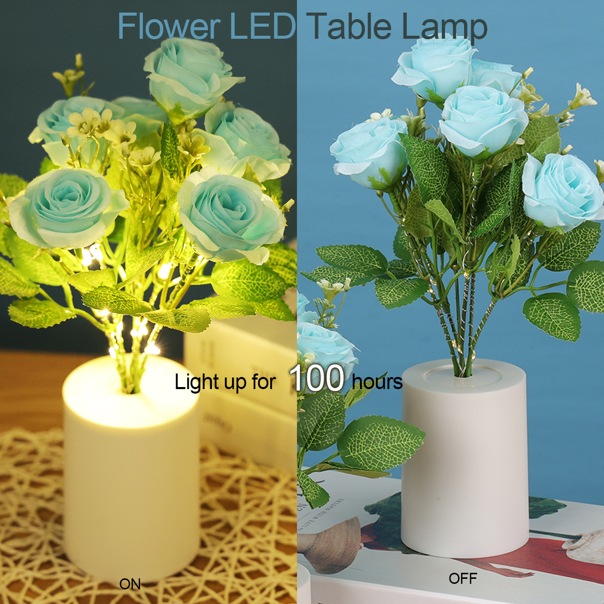 Led Small Night Lamp Rose Festival Ambience Light Sunflower Room Greenery and Fake Flowers Tulip Artificial Flower Decoration