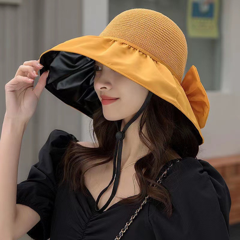 Hat Female Summer Net Red Sun Hat Big Brim Uv Protection Fisherman Black Glue Hat Korean Style Sun Protection Cover Face Sun Protection Hat