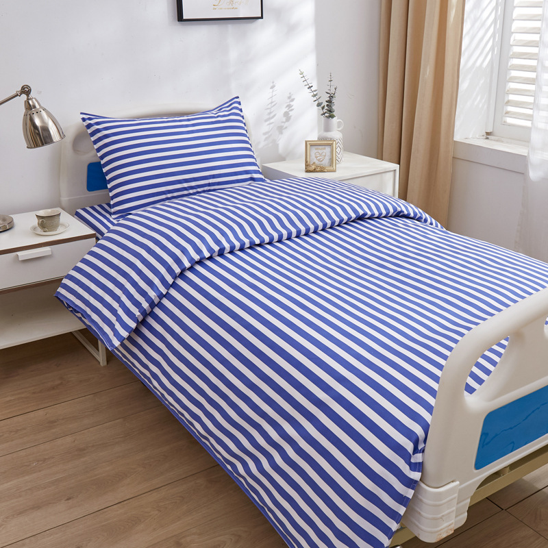 耐氯漂涤棉医护床上用品医院三件套养老院蓝白诊所病床单被罩病房