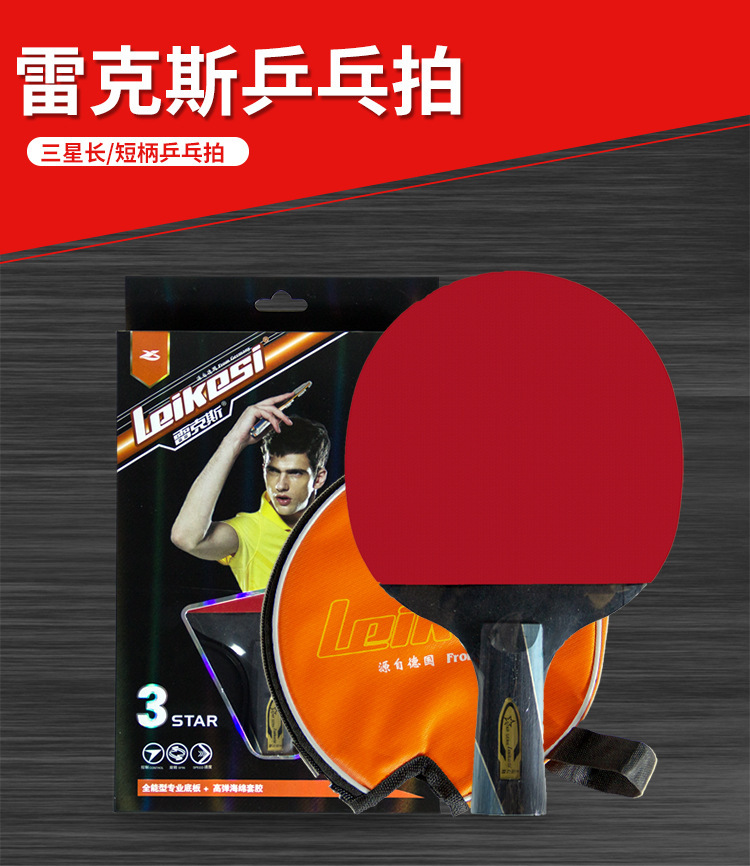 雷克斯三星乒乓球拍双反胶单拍学生初学者比赛训练横直拍球拍定制