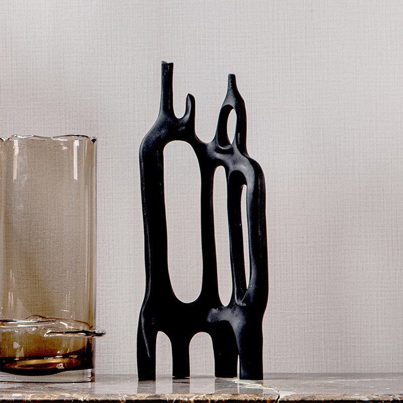 黑色砂岩创意摆件 桌面书柜简约抽象异形摆件 样板间售楼处装饰品