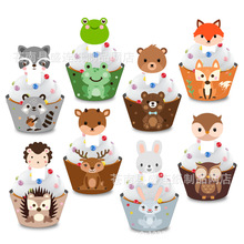 森林动物主题蛋糕插纸杯蛋糕围边插牌儿童生日派对蛋糕杯装饰插牌