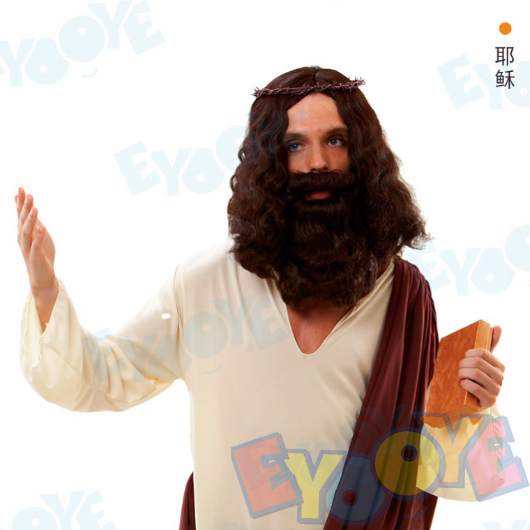 跨境假发复活节万圣节cosplay耶稣假发胡子头箍套装角色扮演批发