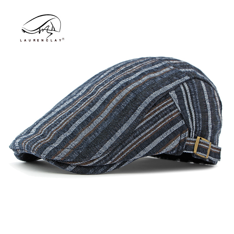 Japanese Minority Vintage Stripe Beret Women's British Fashion Suede Warm Advance Hats Men's Casual Peaked Cap Fashion