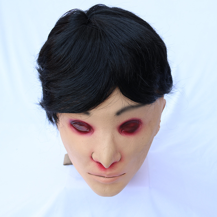 万圣节酒吧鬼屋密室逃脱整蛊道具 红眼男鬼断头吓人面具头颅摆件