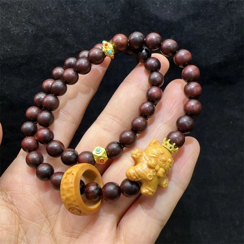 沉贵宝68颗长形佛珠链檀木搭配款手链 女款文玩饰品j时尚百搭