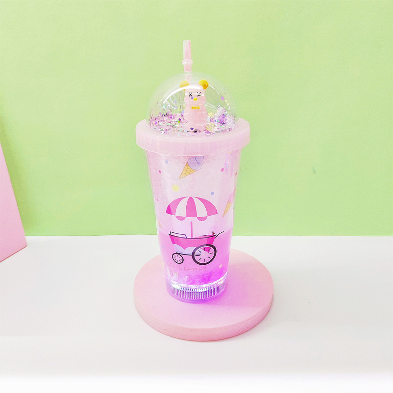 Cross-Border Factory Direct Supply Double Plastic Straw Cup Fashion Creative Space Bear Cartoon Ice Cup