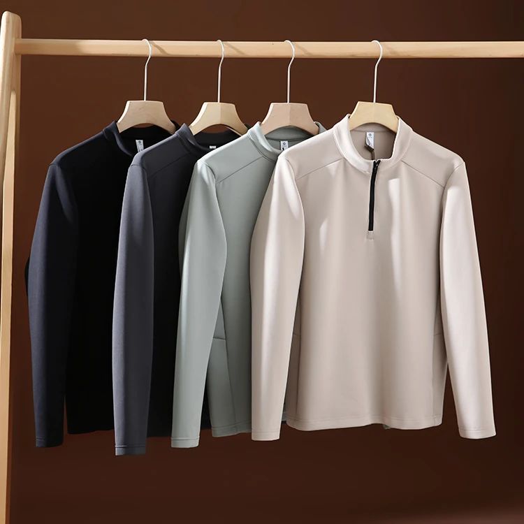 鸟系 秋季户外高弹半拉链立领打底功能性运动男式长袖t恤