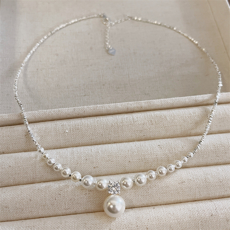 S925 Sterling Silver Small Pieces of Silver Two Days Freshwater Pearl Necklace for Women Niche Design Clavicle Chain Jewelry