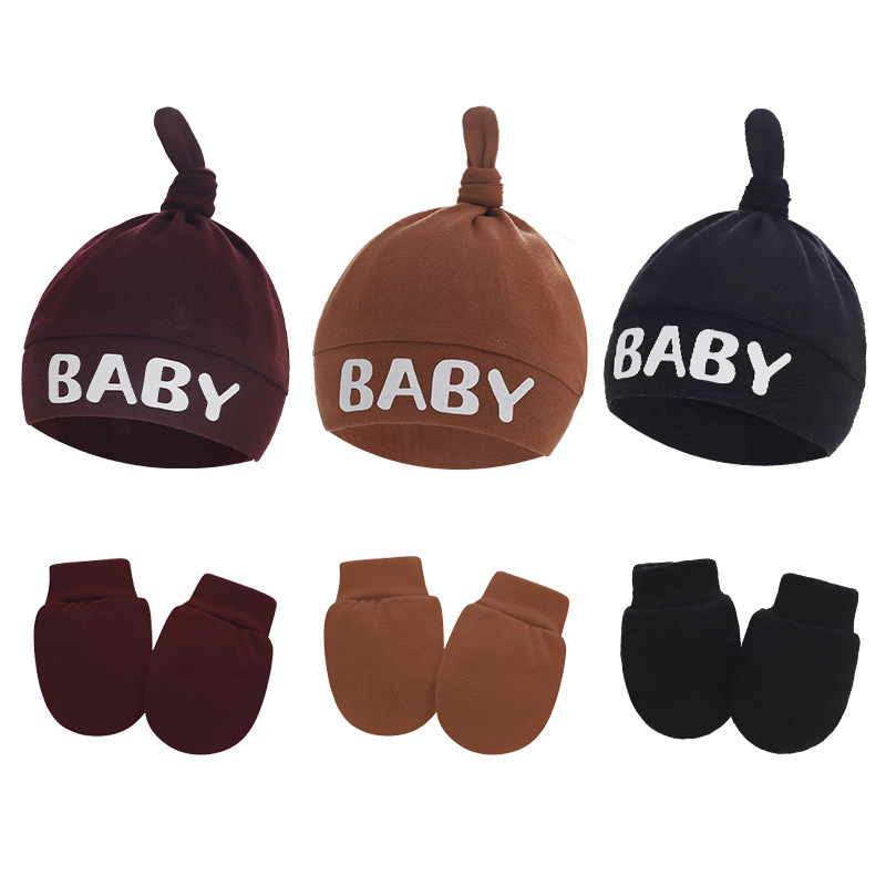 Baby Foreign Trade European and American Newborn Fetal Cap Babies' Baby Nipple Cap Knotted Hat Baby Gloves Source Manufacturer