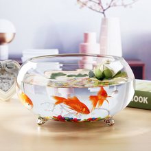 透明三足台面玻璃鱼缸简约客厅小型加厚金鱼缸水族造景圆形乌龟缸