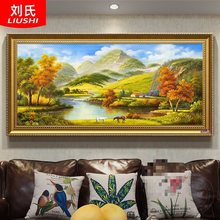 纯手绘油画欧式挂画客厅山水风景壁画巨人山装饰画美式聚宝盆宝马