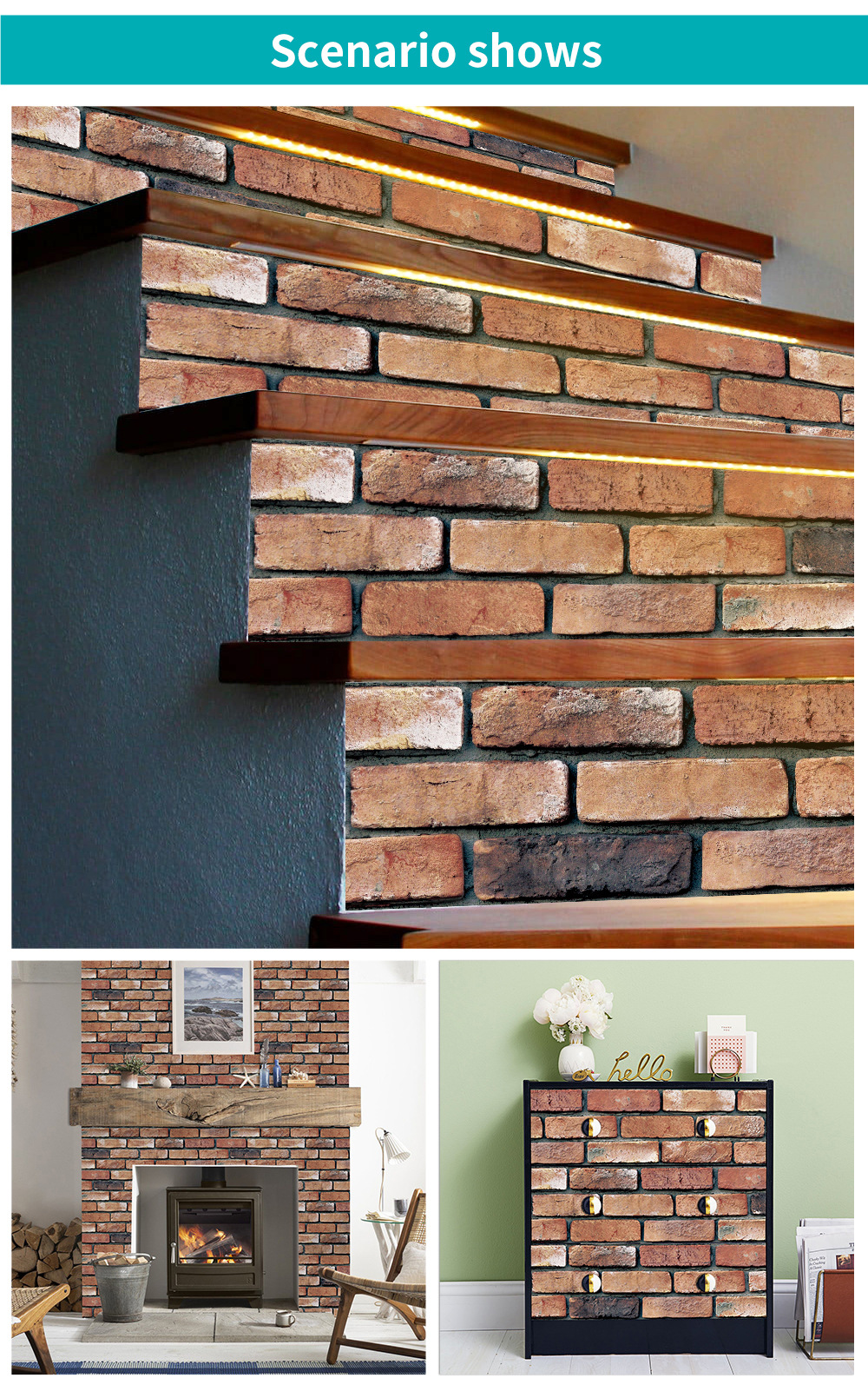 墙纸自粘3d立体墙贴红砖墙贴画家庭桌面橱柜墙面地面通用贴纸rs06