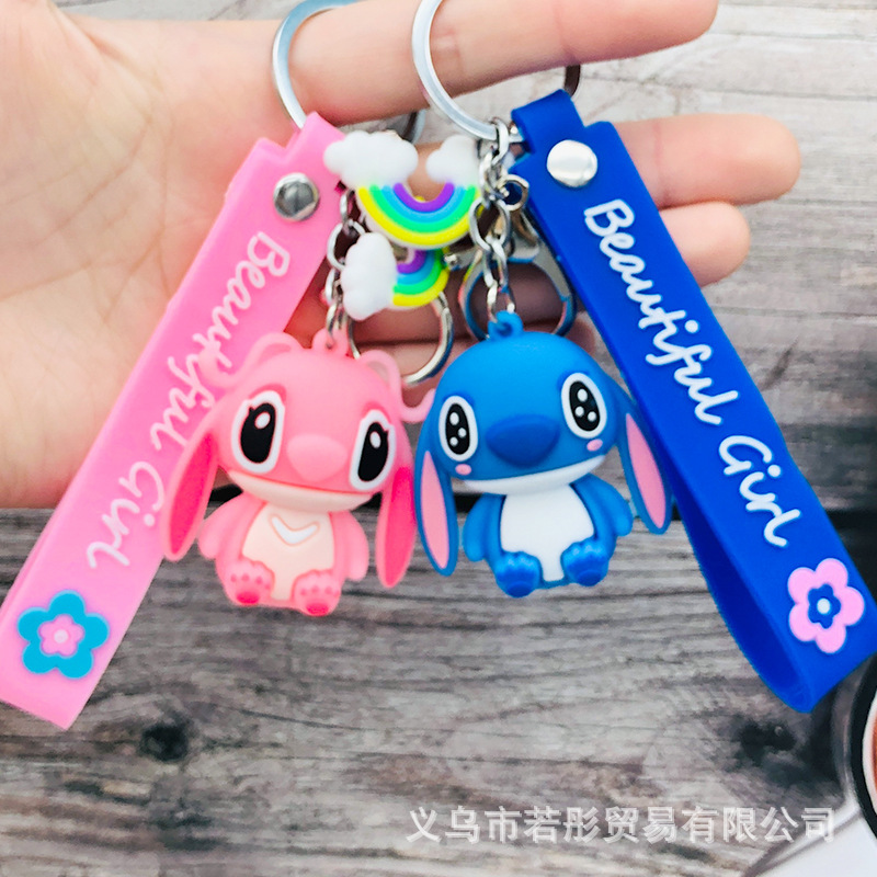 New Cartoon Couple Doll Stitch Keychain Pendant Wholesale Cute Three-Dimensional Soft Glue Key Chain Small Gift