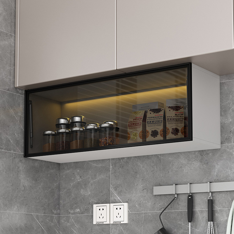 厨房吊柜下调料柜墙壁柜墙上小储物柜壁挂式置物架上翻玻璃门橱柜