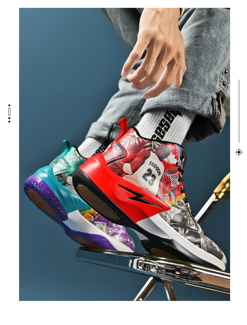 灌篮高手动漫手绘涂鸦皮面篮球鞋男女学生时尚潮中大童运动鞋批发