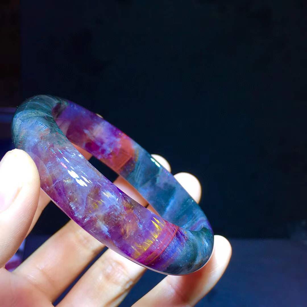 天然极光23紫钛牙消磁能量水晶手镯红幽灵金黄板钛晶四色体手镯