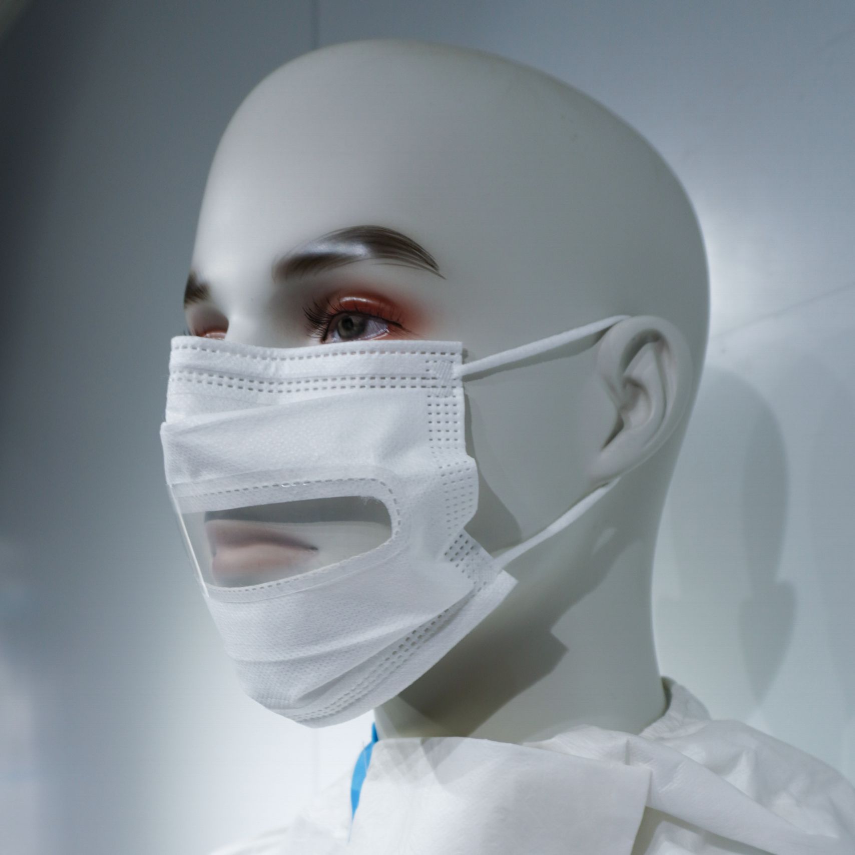 高端一次性平面唇语口罩可透视防护pet聋哑人用防雾防飞溅口罩