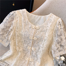 新中式国风蕾丝衬衫女夏季设计感小众泡泡袖衬衣短袖气质小衫上衣