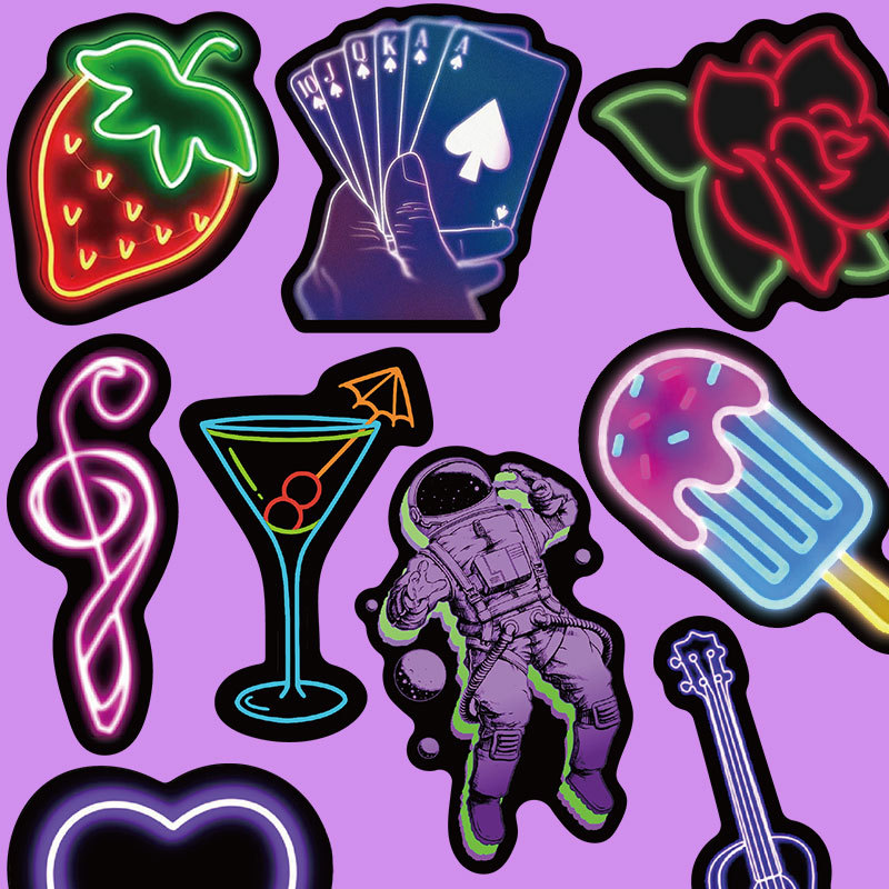 50张霓虹灯贴纸卡通炫酷小众个性创意荧光感涂鸦贴画-阿里巴巴