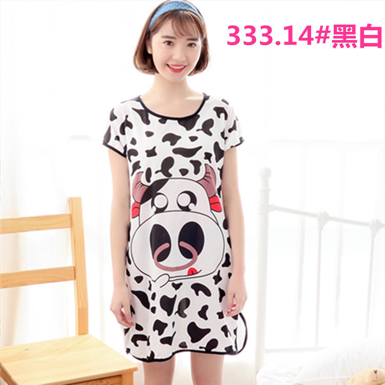 Cross-Border Pajamas Female Summer New Cartoon Milk Silk One-Piece Nightdress Thin Student Sweet Cute Loungewear Foreign Trade