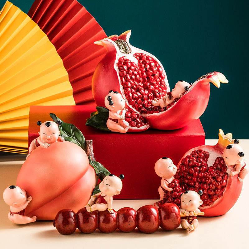 创意多子多福石榴摆件早生贵子客厅家居装饰福娃送子玄关新婚
