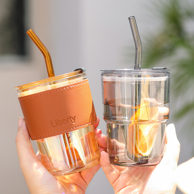网红夏季水杯带吸管玻璃杯情侣水杯办公室喝水杯子大容量厂家批发