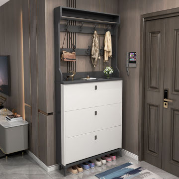 超薄鞋柜门口进门靠墙鞋架翻斗式玄关柜子多功能多层挂衣帽架一体