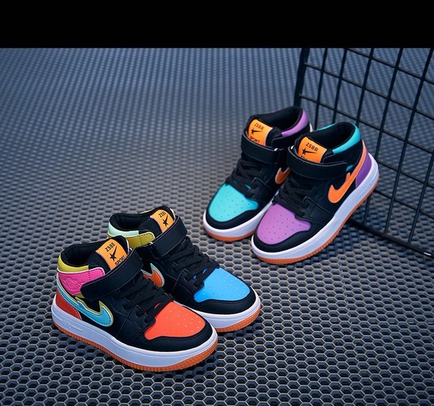 儿童版aj板鞋2021秋季新款男童篮球鞋女童高帮运动鞋中大童街舞鞋