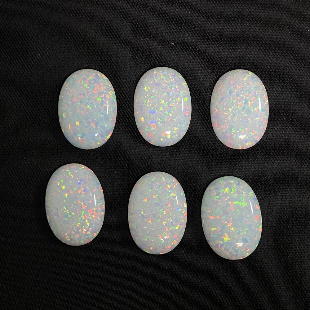 人造宝石批发蛋形欧泊石合成澳宝椭圆形平底素面戒面彩色蛋白石