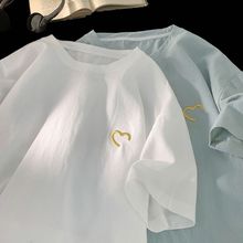 刺绣棉麻短袖男夏季薄款透气大码宽松衣服2024新款潮美式重磅t恤