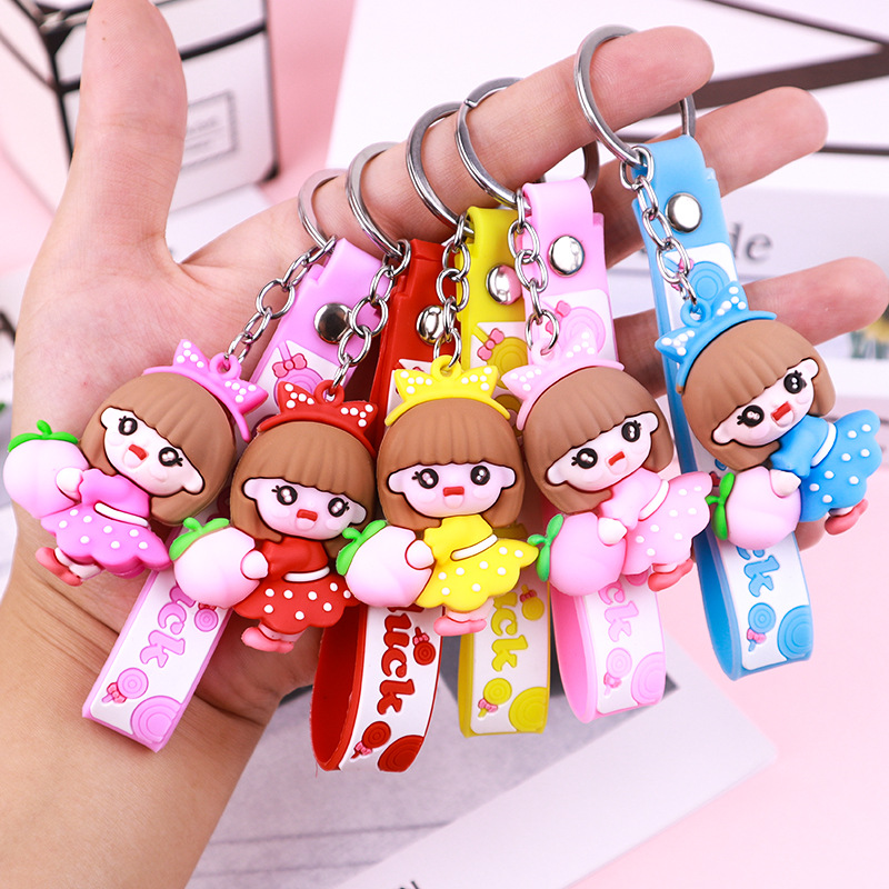 Cartoon Fruit Peach Girl Keychain Handbag Pendant Cute Decorations Hanging Ornament Keychain Small Gift in Stock