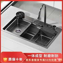 zz家用大单槽水槽304不锈钢洗碗池厨房一体全套洗菜盆N95