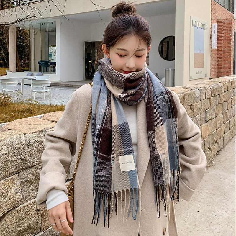 Women's Scarf Winter 2023 New Artificial Cashmere Scarf Japanese and Korean Sweet Student Scarf Warm Thick Tassel Shawl