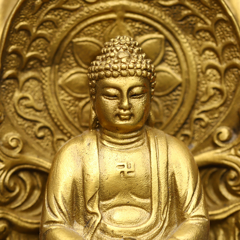 纯铜三面佛摆件观音如来地藏三圣神像吉祥如意家用供奉客厅工艺品