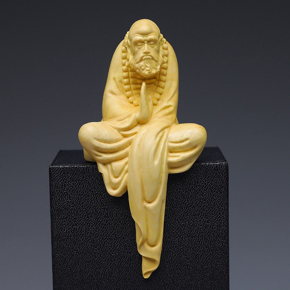 黄杨木雕达摩摆件新中式禅意客厅家居饰品雕刻工艺品坐禅达摩祖师