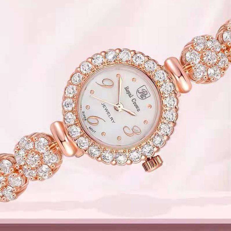 royalcrown萝亚克朗手表女士简约镶锆石满天星手链女表防水石英表