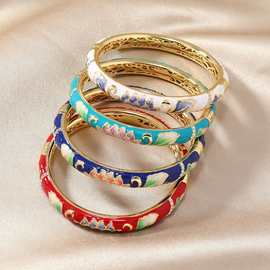 北京景泰蓝珐琅掐丝莲花女士开口手镯传统细工民族风饰品首饰