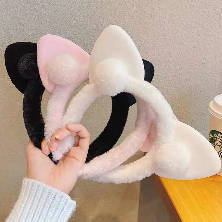猫耳朵毛绒发箍发饰批发摆摊洗脸束发秋冬新款头饰可爱猫耳球头箍