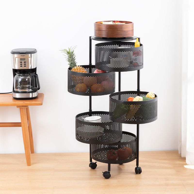 厨房旋转置物架圆形多层蔬菜收纳架不锈钢可移动置物架旋转收纳
