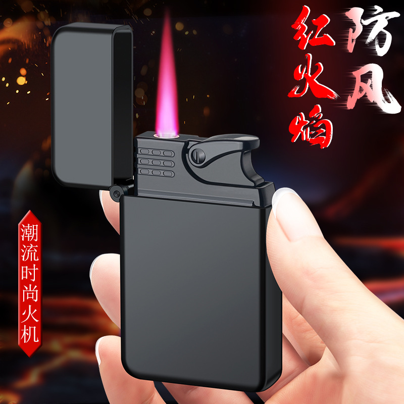 863 Creative personality metal direct red flame inflatable lighter laser LOGO advertising lighter manufacturer wholesale 267 details Picture