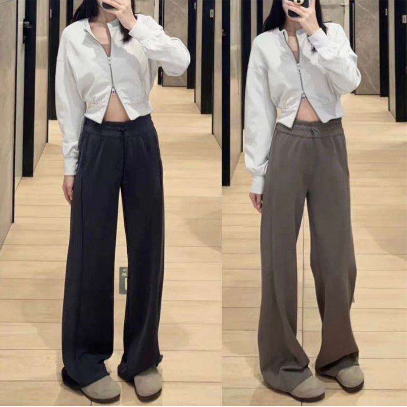 Lulu Contraction Trouser Ribbed Softstreme Modal Blended Casual Thread Wide-Leg Pants Lazy Draping Empty Women Clothes