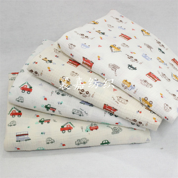 双层棉纱布绉布 卡通工程车 婴童服装 夏凉被子 小毯子布料-阿里巴巴