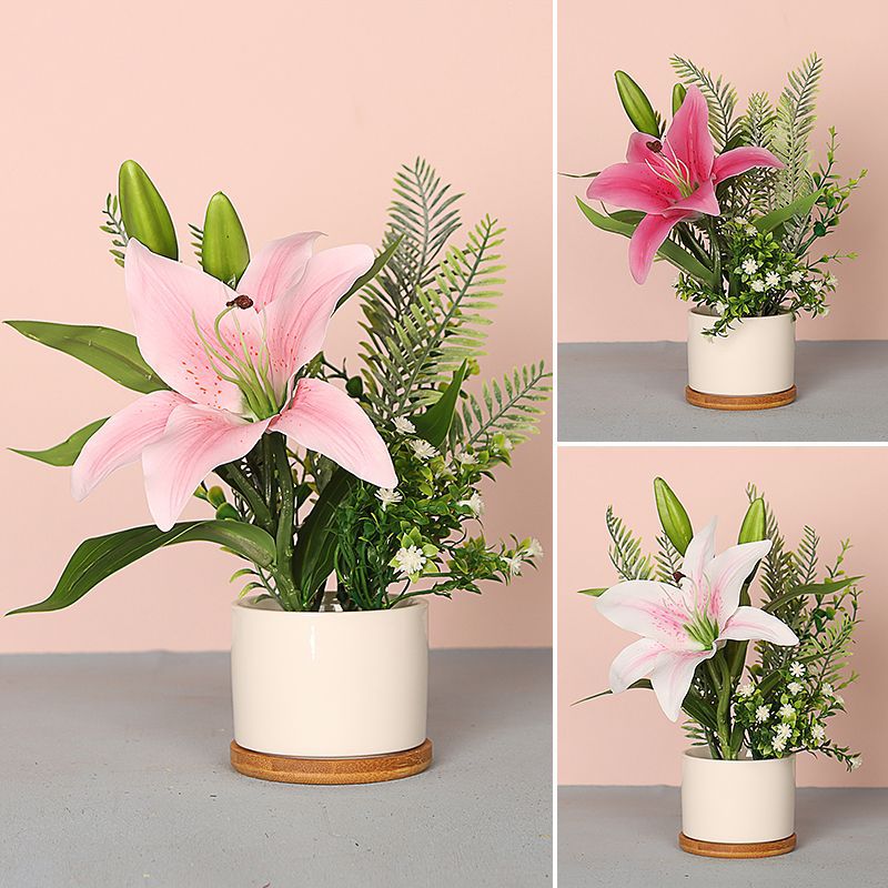 百合花漂亮优雅室内家居软装桌面仿真花绿植盆栽假花植物装饰品盆